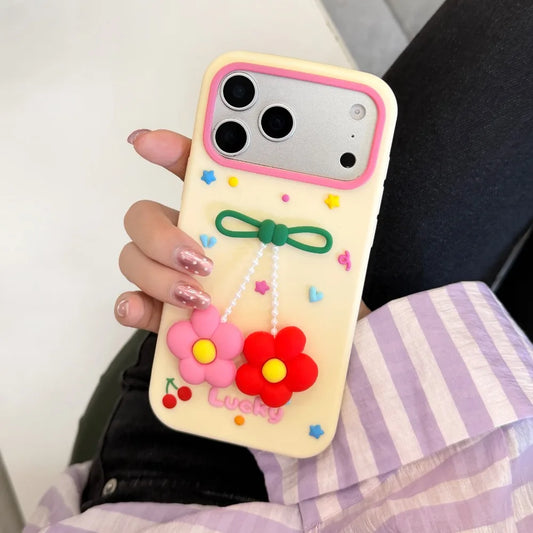 Cute 3D Flower Charm Silicone Phone Case For iPhone
