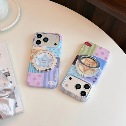 Korean Splicing Fold 360° Rotating Gradient Stars Magnetic Holder Phone Case For iPhone