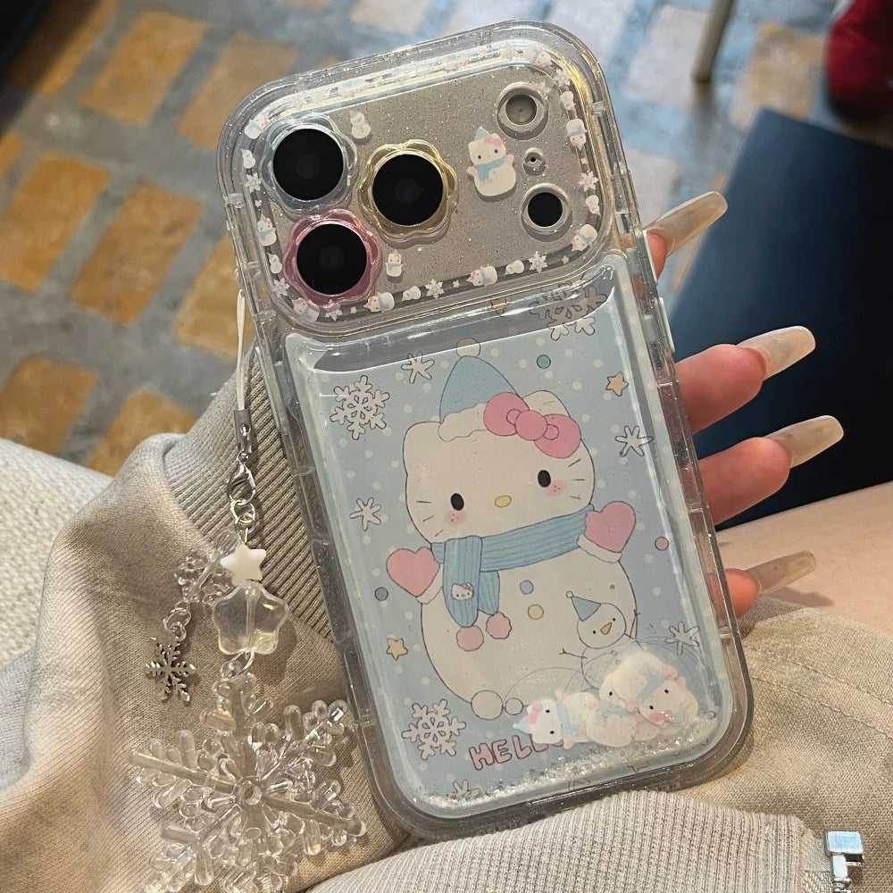 Beautiful Flower Flowing Sand Snowman Kitty  Is Suitable For Apple Phone Case