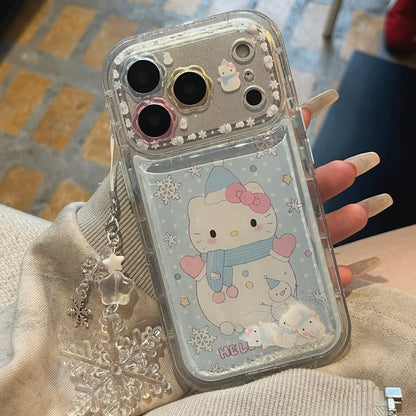 Beautiful Flower Flowing Sand Snowman Kitty  Is Suitable For Apple Phone Case