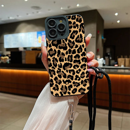 Brown Leopard Lanyard Strap Phone Case For iPhone