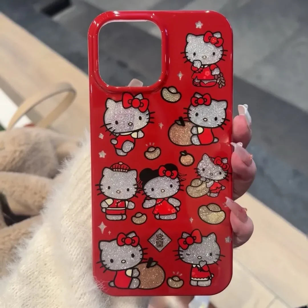 New Year's Ingots Red Hello Kitty Diamond Bow Phone Case For iPhone