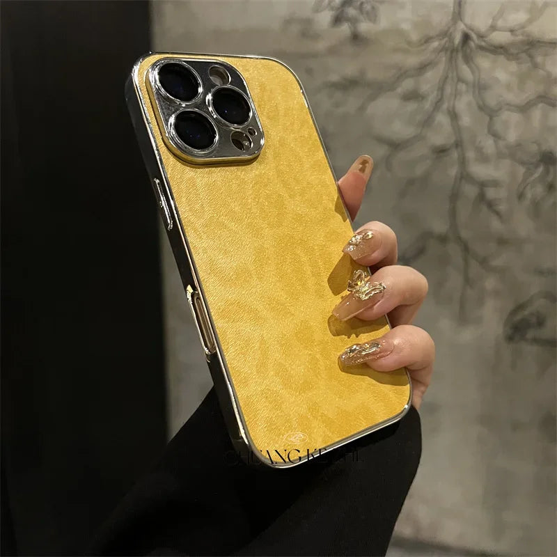 Luxury Plating Leopard Texture Leather Phone Case