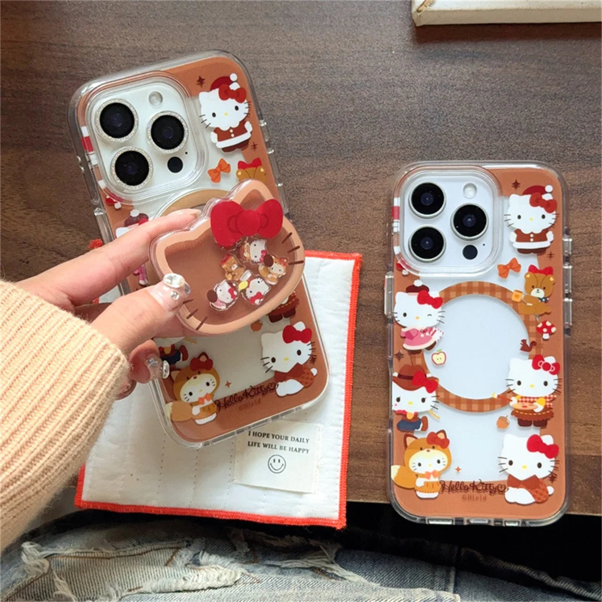 Fashion Brown Hollow Hellokitty Magnetic Phone Case For iPhone