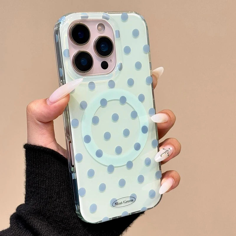 Mint Green Polka Dot Magnetic Holder Stand Phone Case