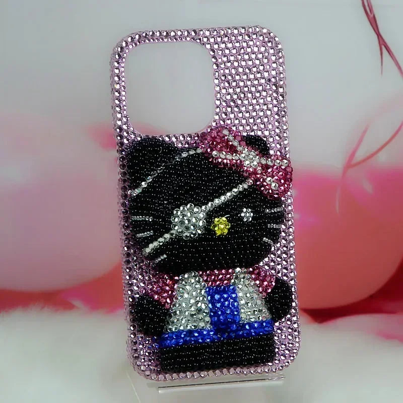Rhinestone Bling Crystal Hello Kitty Phone Case Chain For iPhone