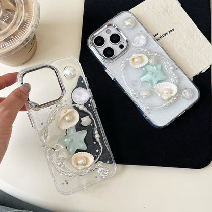 Sweet Summer Vibe Transparent 3D Pearl Shell & Starfish Decor Lovely Phone Case