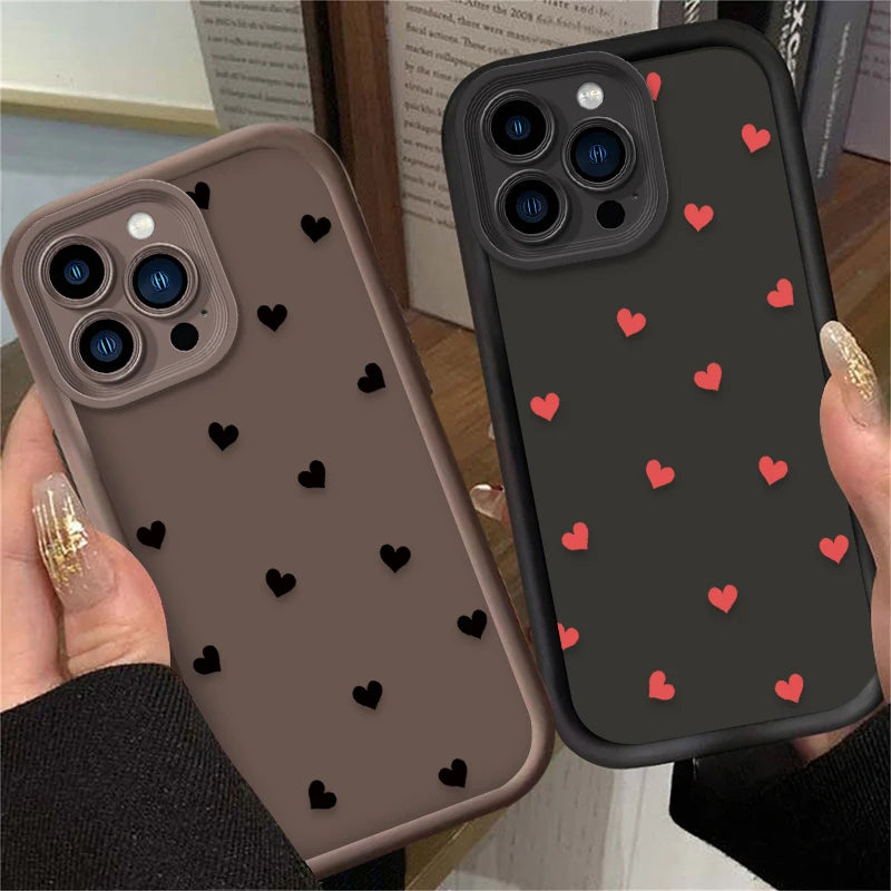 Black Small Love Heart Soft Phone Case For iPhone