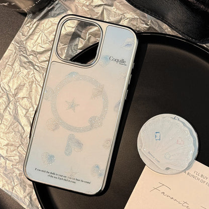Summer Blue Ocean Shell Bracket Sparkly Glitter Magnetic Phone Case For iPhone