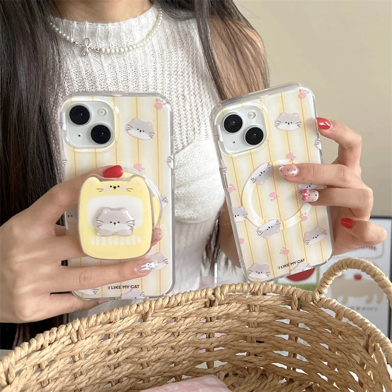 Cute Stripes Cat Magnetic Phone Case
