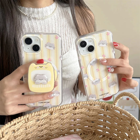 Cute Stripes Cat Magnetic Phone Case