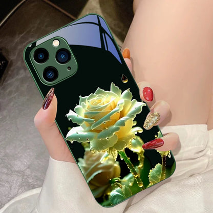 Black Tempered Glass Phone Case For iPhone