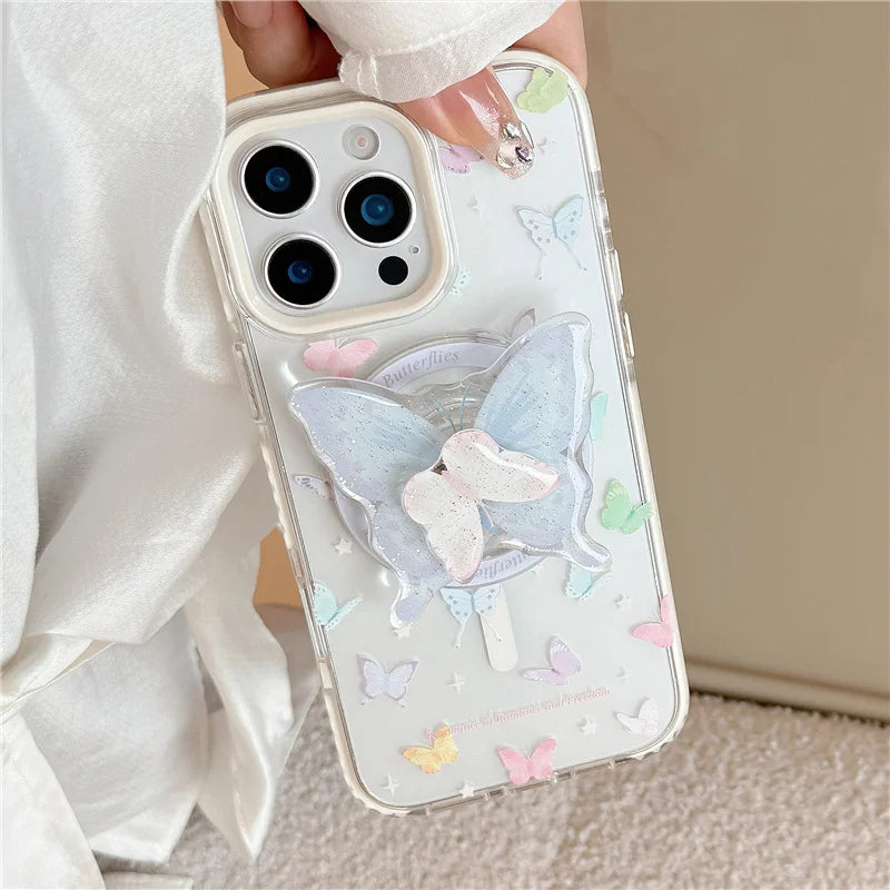 Clear Colorful Butterfly Magnetic Phone Case