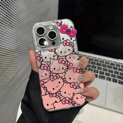 Gradient Pink Full Screen Hello Kitty Phone Case Bow For iPhone