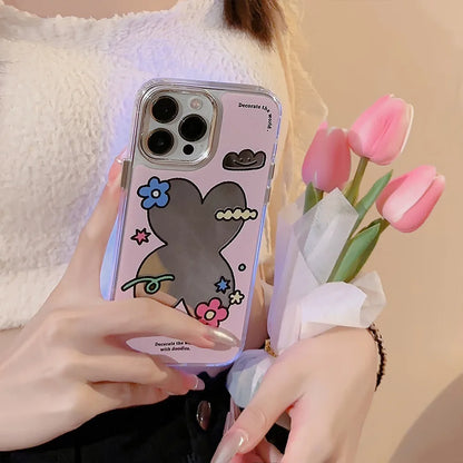 Cute Flower Make Up Mirror Electroplated With Chain Phone Case For iPhone