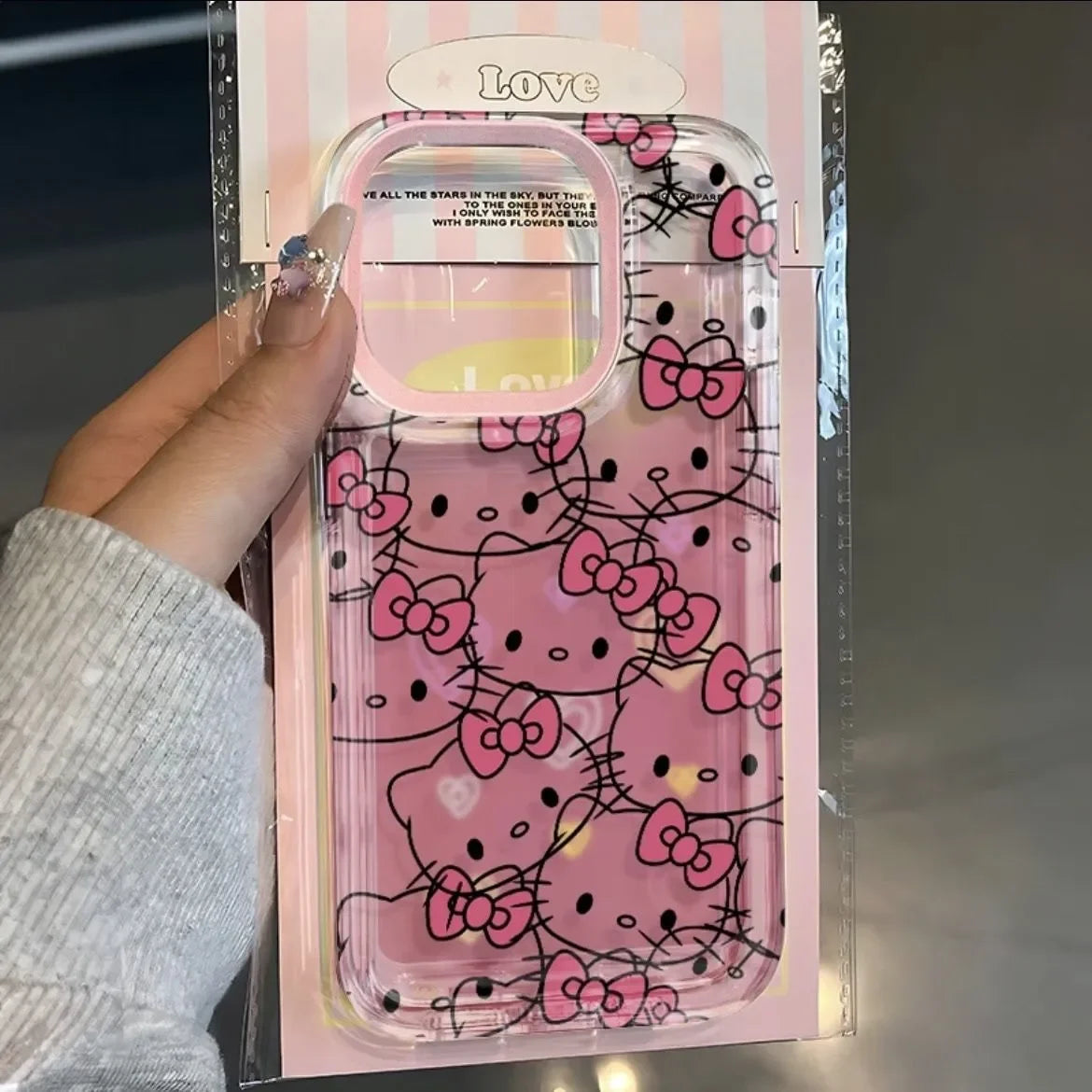 Hello Kitty Bow Full Screen Face Shining Phone Case For iPhone