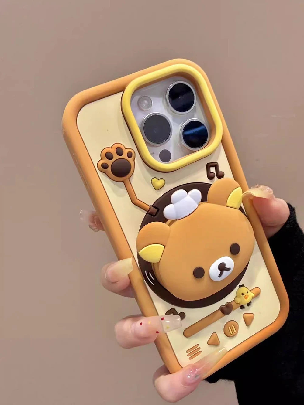 3D Cute Rotating Record Player Cartoon Bear Silicone Phone Case