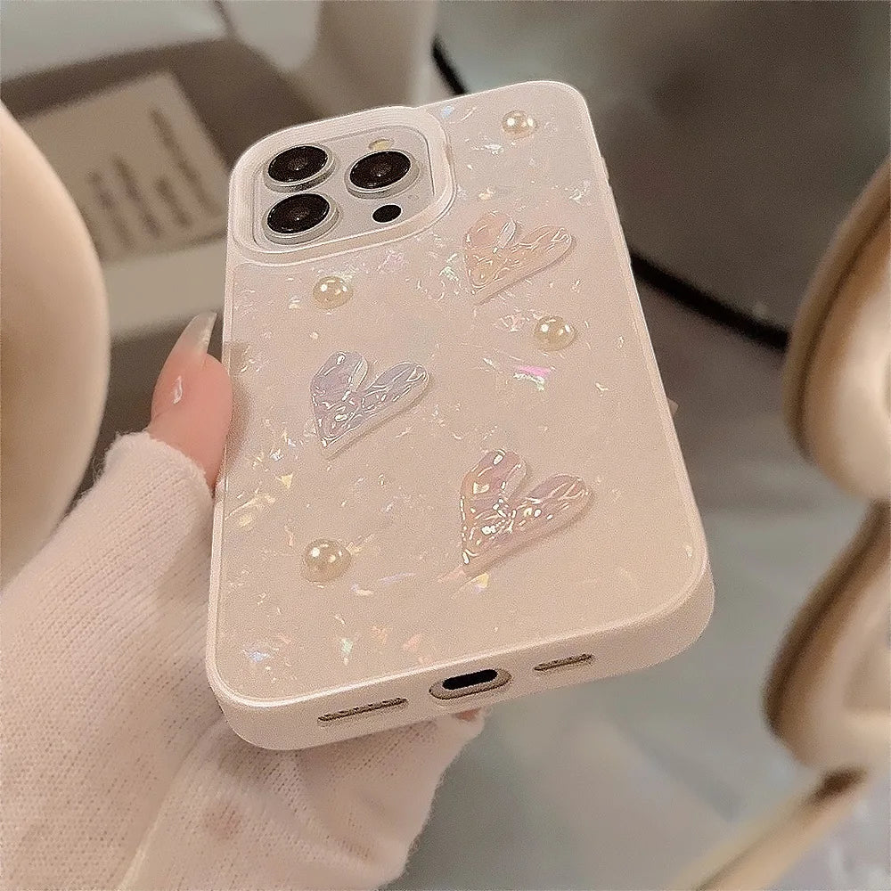 Korean Cute 3D Laser Pearl Love Soft Silicone Case For iPhone