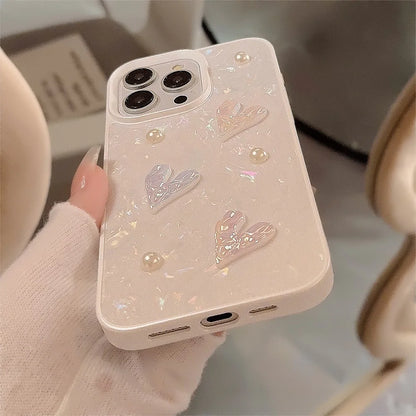 Korean Cute 3D Laser Pearl Love Soft Silicone Case For iPhone