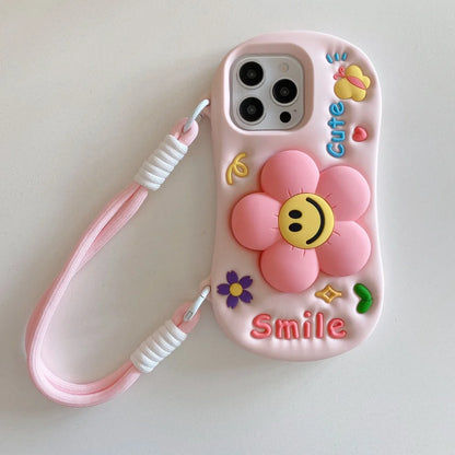 Summer Cute Three Dimensional Pink Smiley Face Flower Phone Case