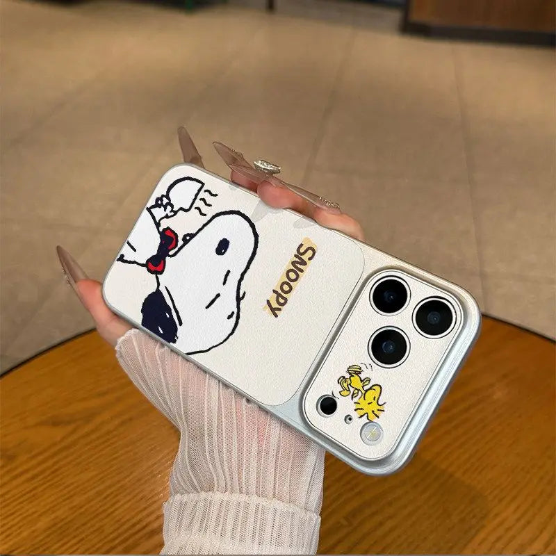 Animation Peripheral Cartoon Imitation Leather Snoopy Cute Phone Case For iPhone