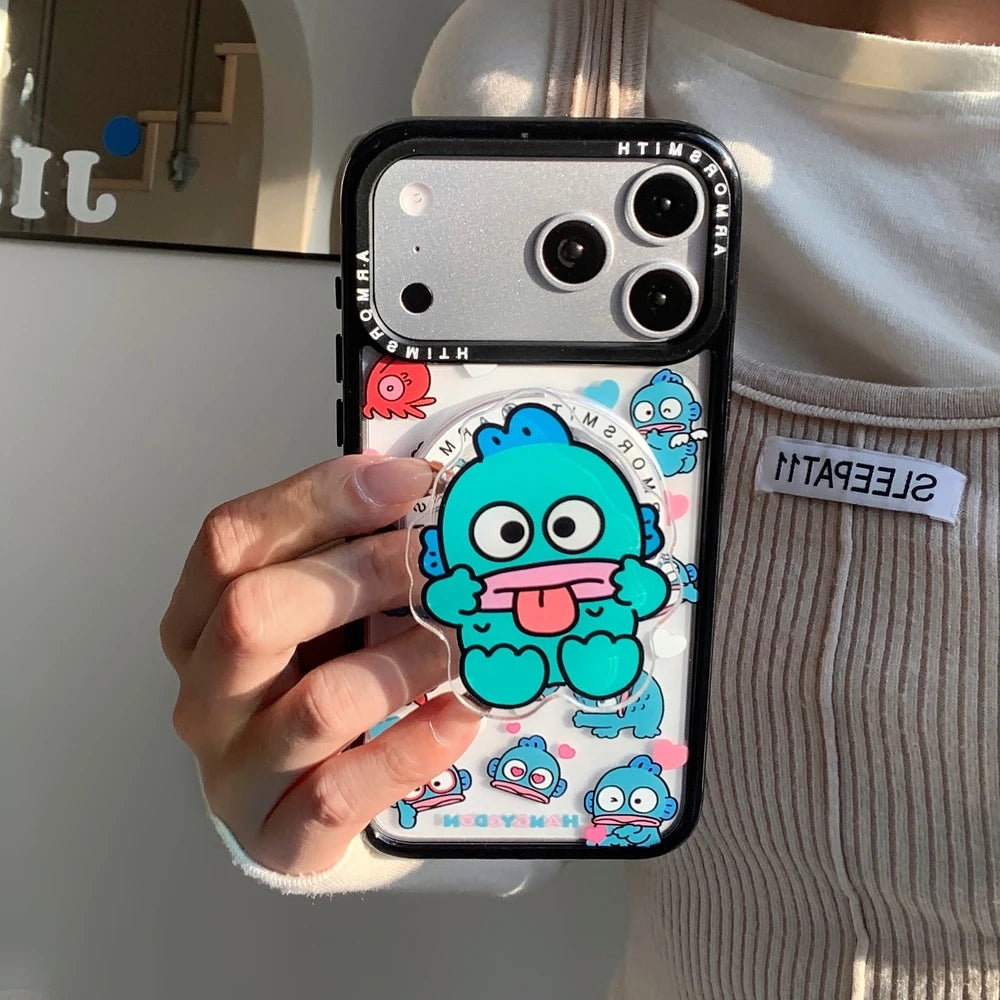 Sanrio Hangyodon Magnetic Holder Magsafe Wireless Charge Cute Cartoon Phone Case For iPhone
