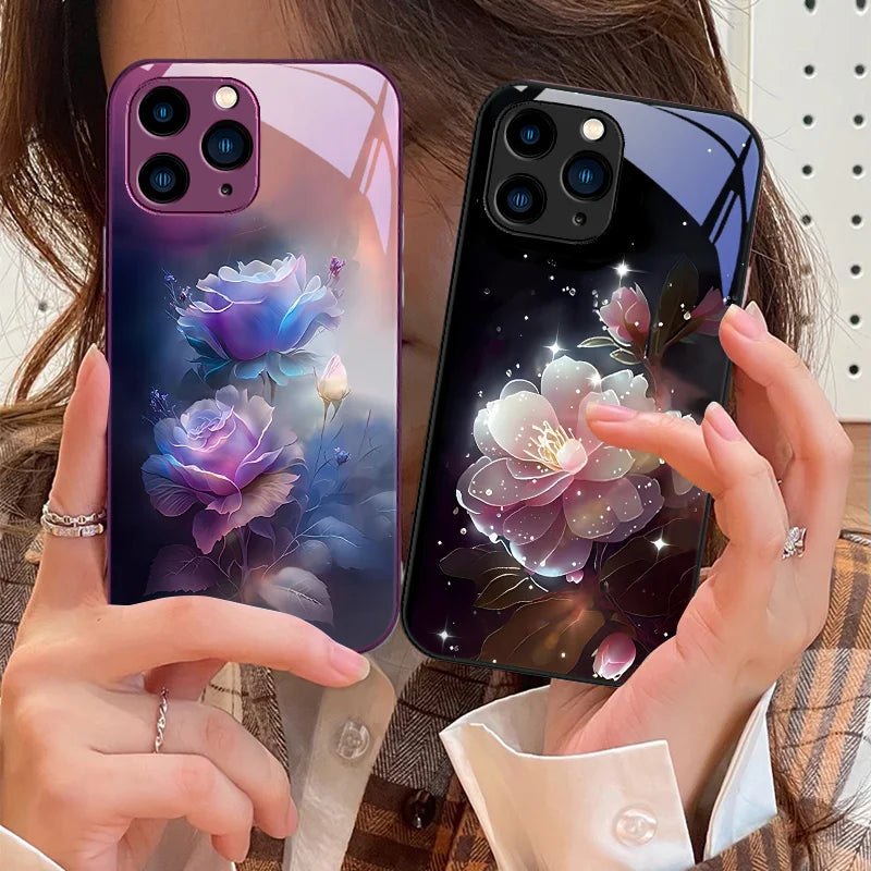 Black Tempered Glass Phone Case For iPhone