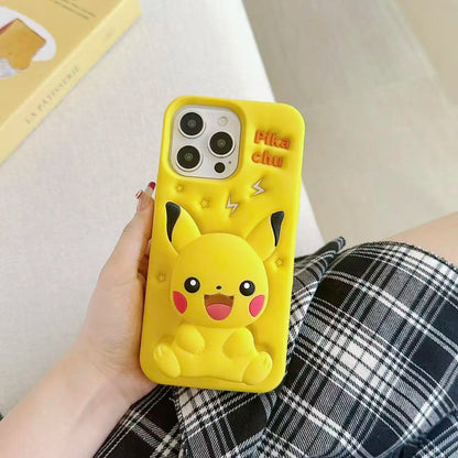 3D Cartoon Pikachu Stand Phone Case For iPhone
