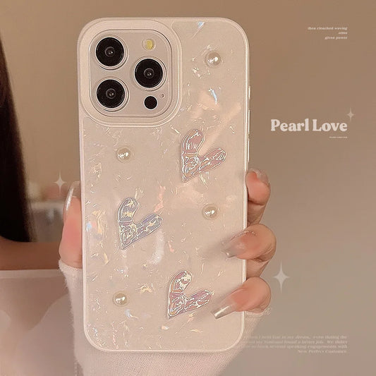 Korean Cute 3D Laser Pearl Love Soft Silicone Case For iPhone