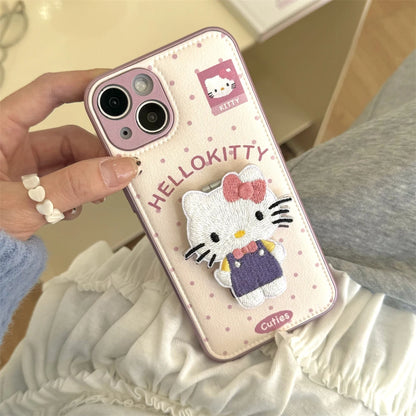 Leather Pattern Cute Hello Kitty Holder Phone Case