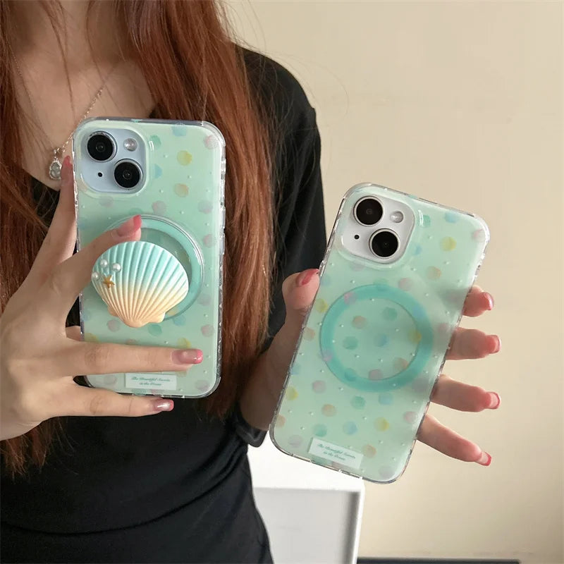 Dreamy Cute Conch Shell Stand Magnetic Phone Case