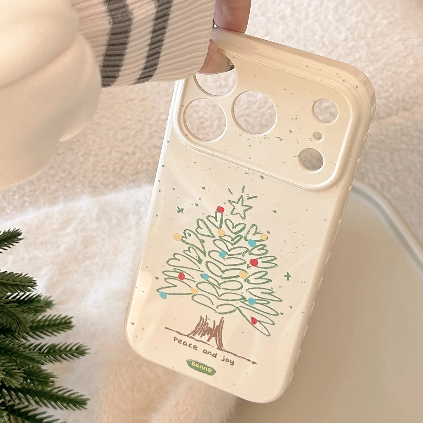 Korean Cartoon Love Heart Christmas Tree Graffiti Pattern Phone Case For iPhone