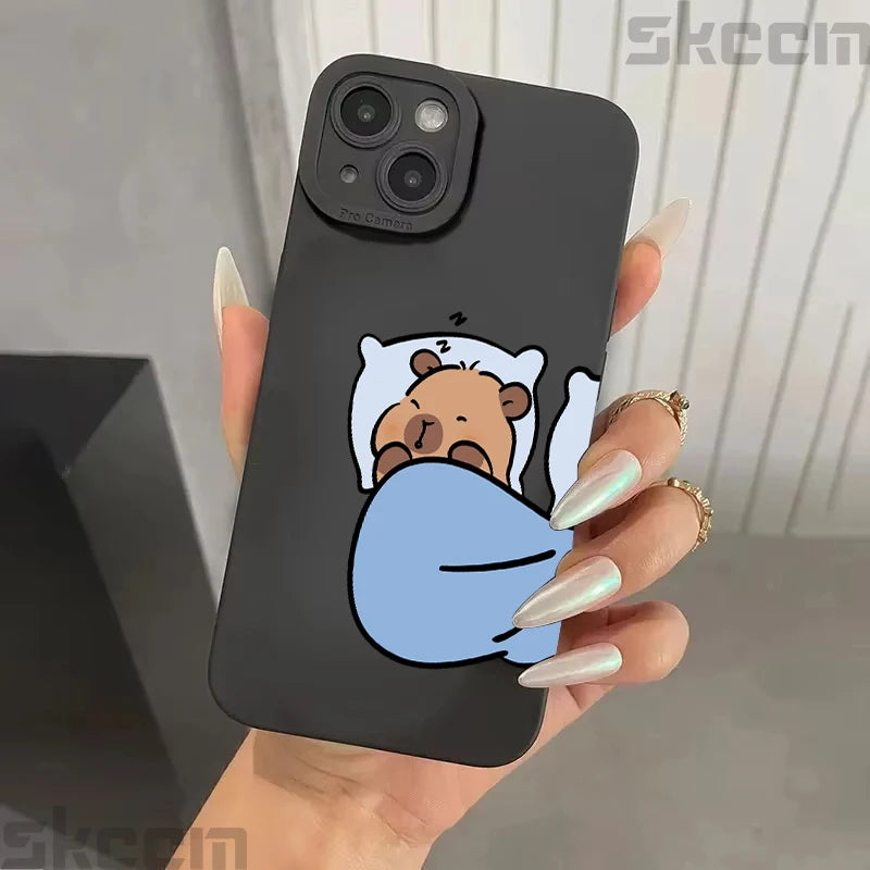 Cute Cartoon Capybara Couple Phone Case For iPhone
