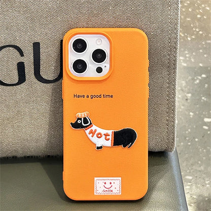 Case Cute Cartoon Dachshund Litchi Pattern Phone Case