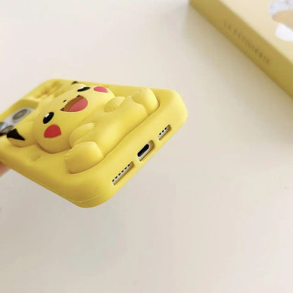 3D Cartoon Pikachu Stand Phone Case For iPhone