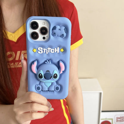 Cute 3D Stitch Head Grip Holder Phone Case For iPhone