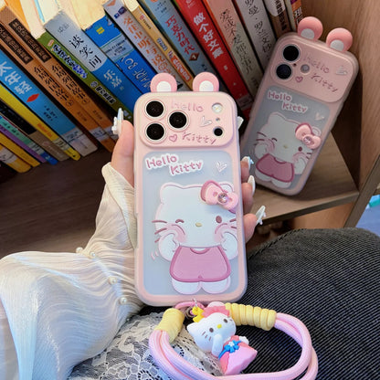 3D Bow Sanrio Hello Kitty Rabbit Ears Lens Protection Case For iPhone
