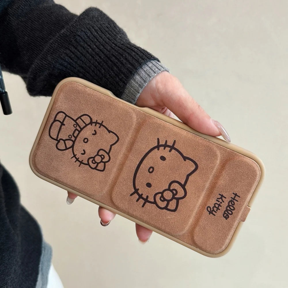 2 in 1 Brown Kitty Flip Cover Cartoon Flip Stand Phone Holder Case For iPhone