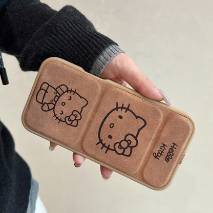 2 in 1 Brown Kitty Flip Cover Cartoon Flip Stand Phone Holder Case For iPhone