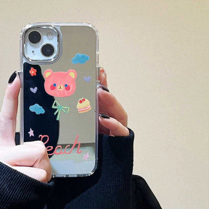 Cute Bear Makeup Mirror Phone Case