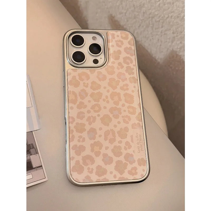 InsYellow Leopard Pattern Light Luxury  Silver Edge TPU Anti-Drop Phone Case For iPhone
