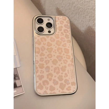 InsYellow Leopard Pattern Light Luxury  Silver Edge TPU Anti-Drop Phone Case For iPhone