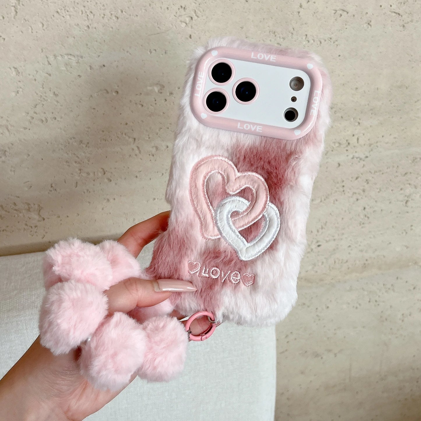 Furry Double Heart Warm iPhone Case For iPhone