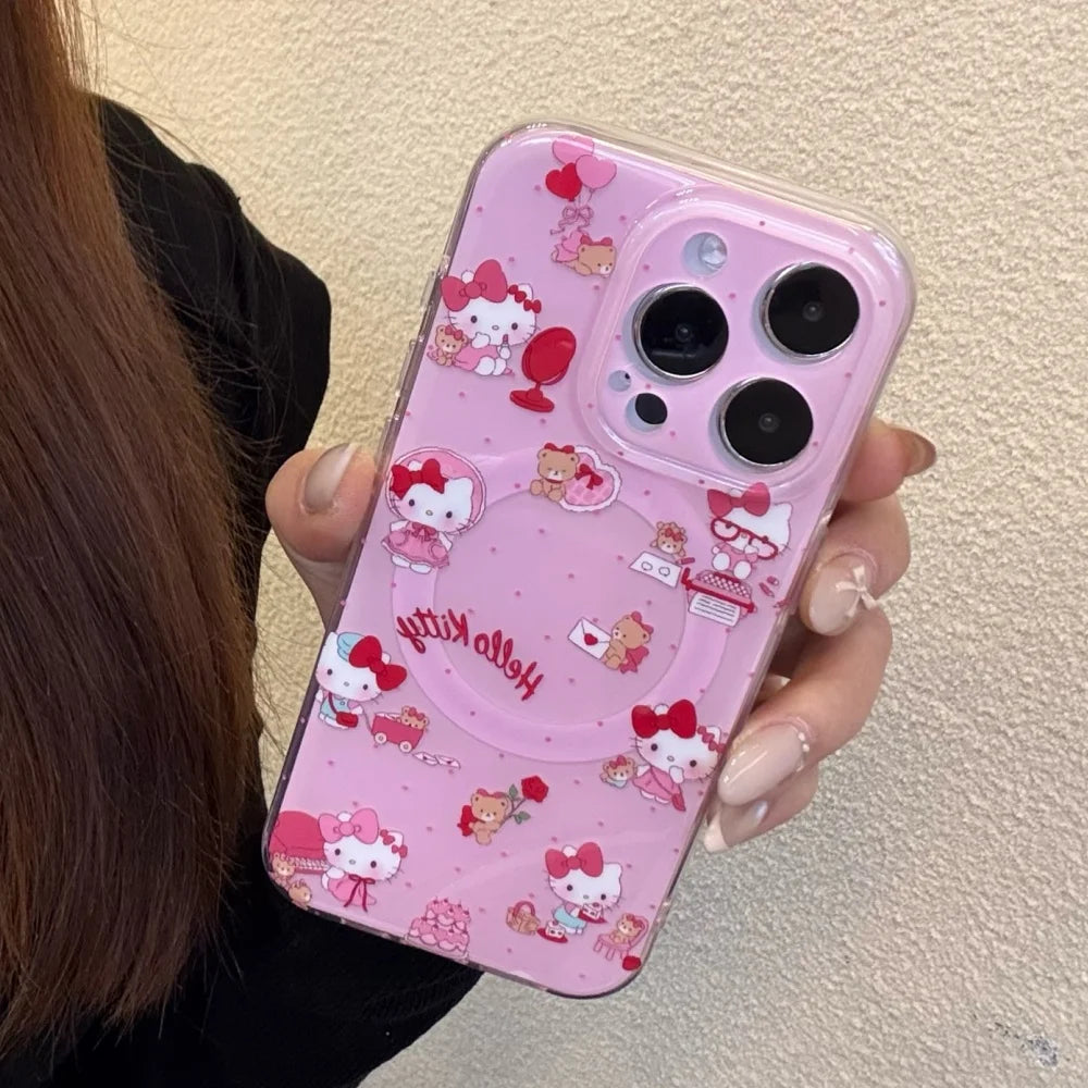 Cute Sanrio Kitty Magnetic For Magsafe Wireless Charge Phone Case For iPhone