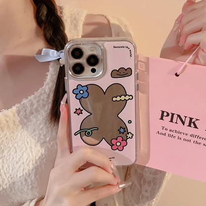 Cute Flower Make Up Mirror Electroplated With Chain Phone Case For iPhone