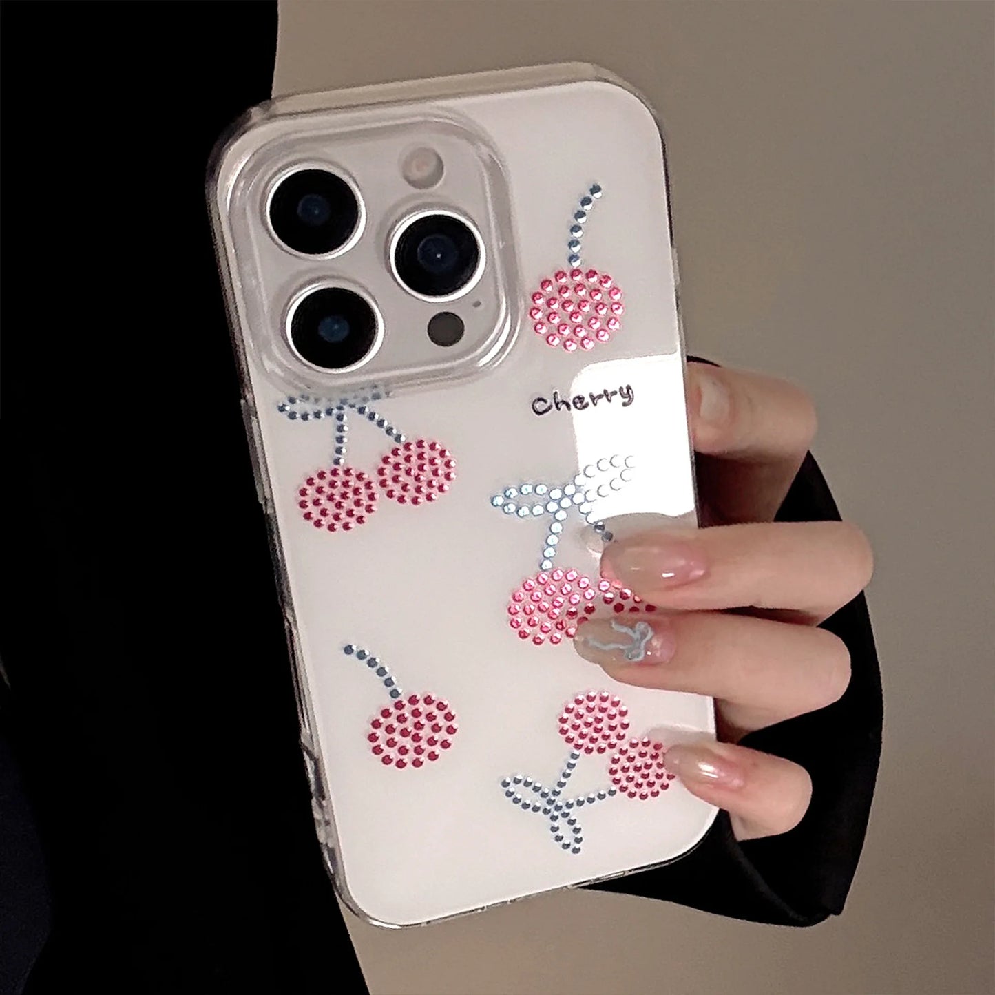 Korean Sparkling Diamond Cherry Phone Case For iPhone