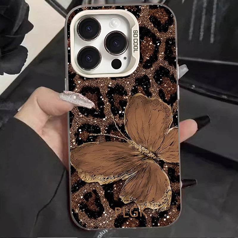 Leopard Butterfly Pattern Phone Case For iPhone