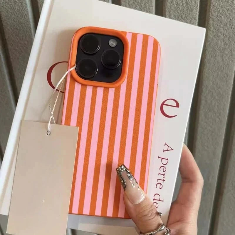 Luxury Double Color Contrast Stripe Case For iPhone