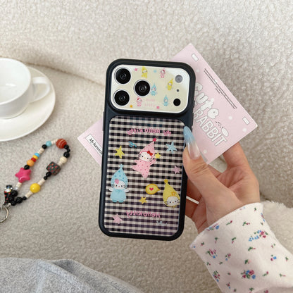 Luxury Cute Black and White Checkered Hat Kitty Phone Case For iPhone