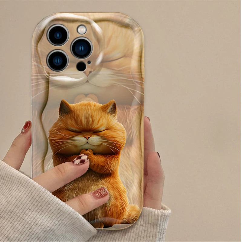 Cute Cartoon Funny Fat Cat Wavy Phone Case For iPhone